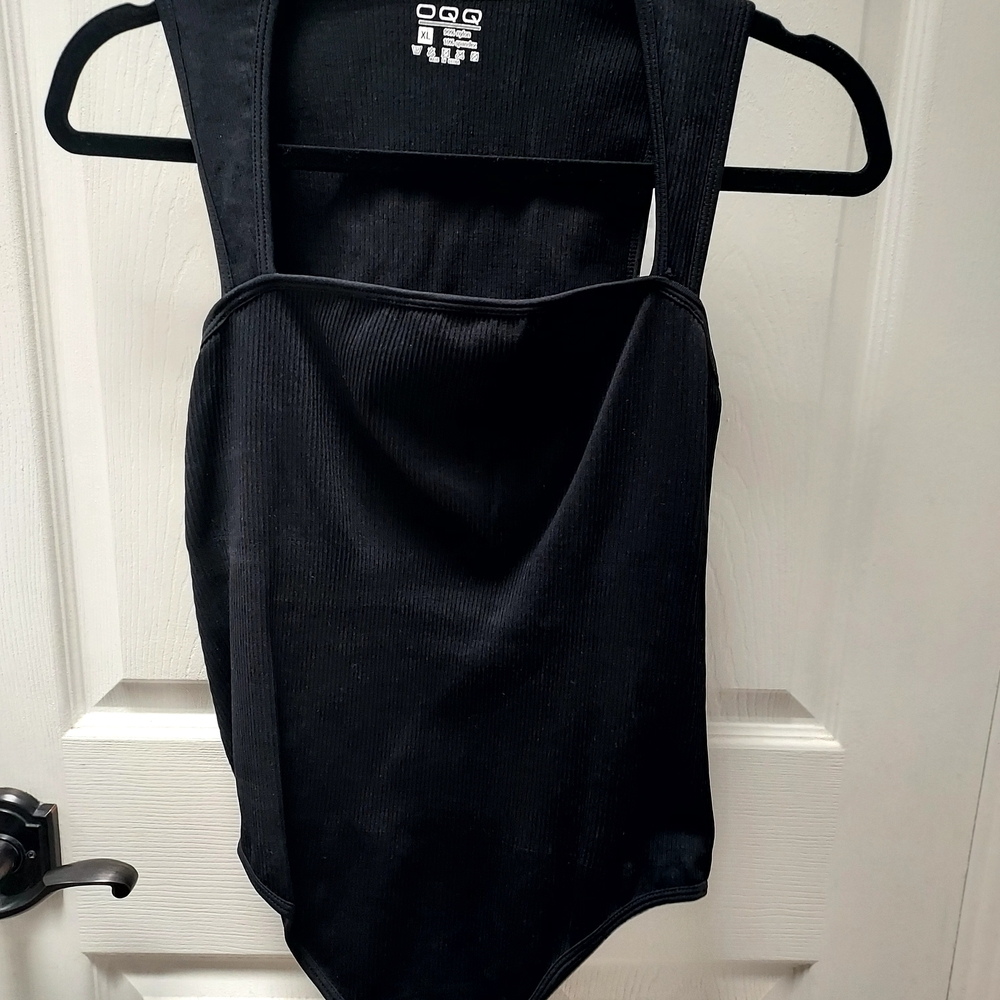 OQQ Black Ribbed Bodysuit